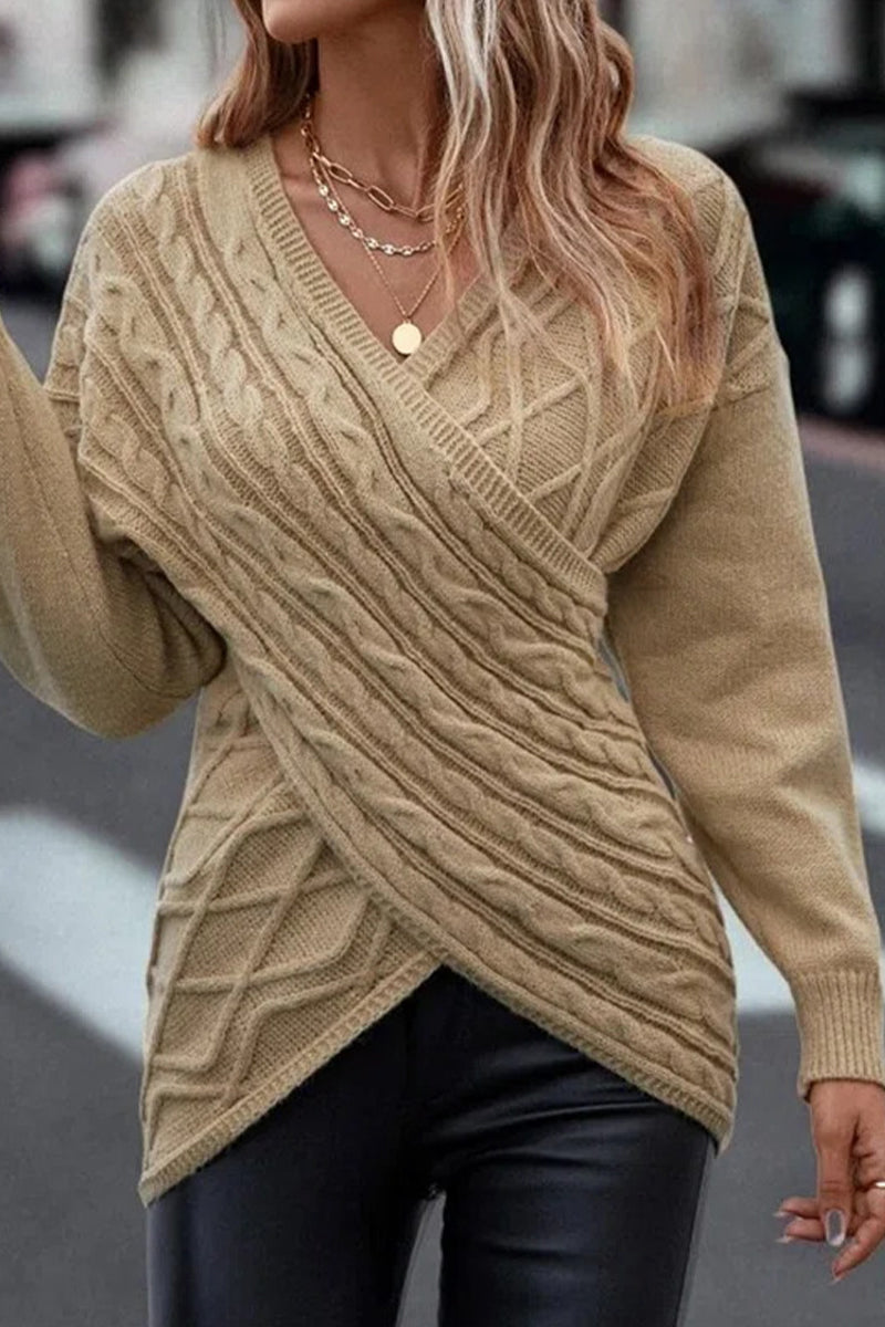 Gilda | Casual solid cross straps asymmetrical V-neck tops