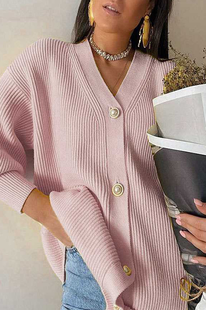 Ileana | Casual outerwear with solid color buttons and V-neck
