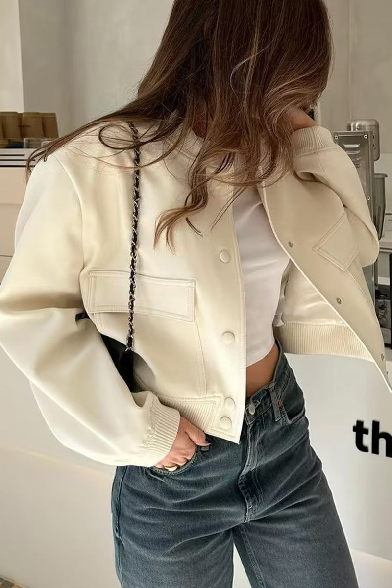 Ingrid | Casual outerwear with plain pocket buttons and stand-up collar