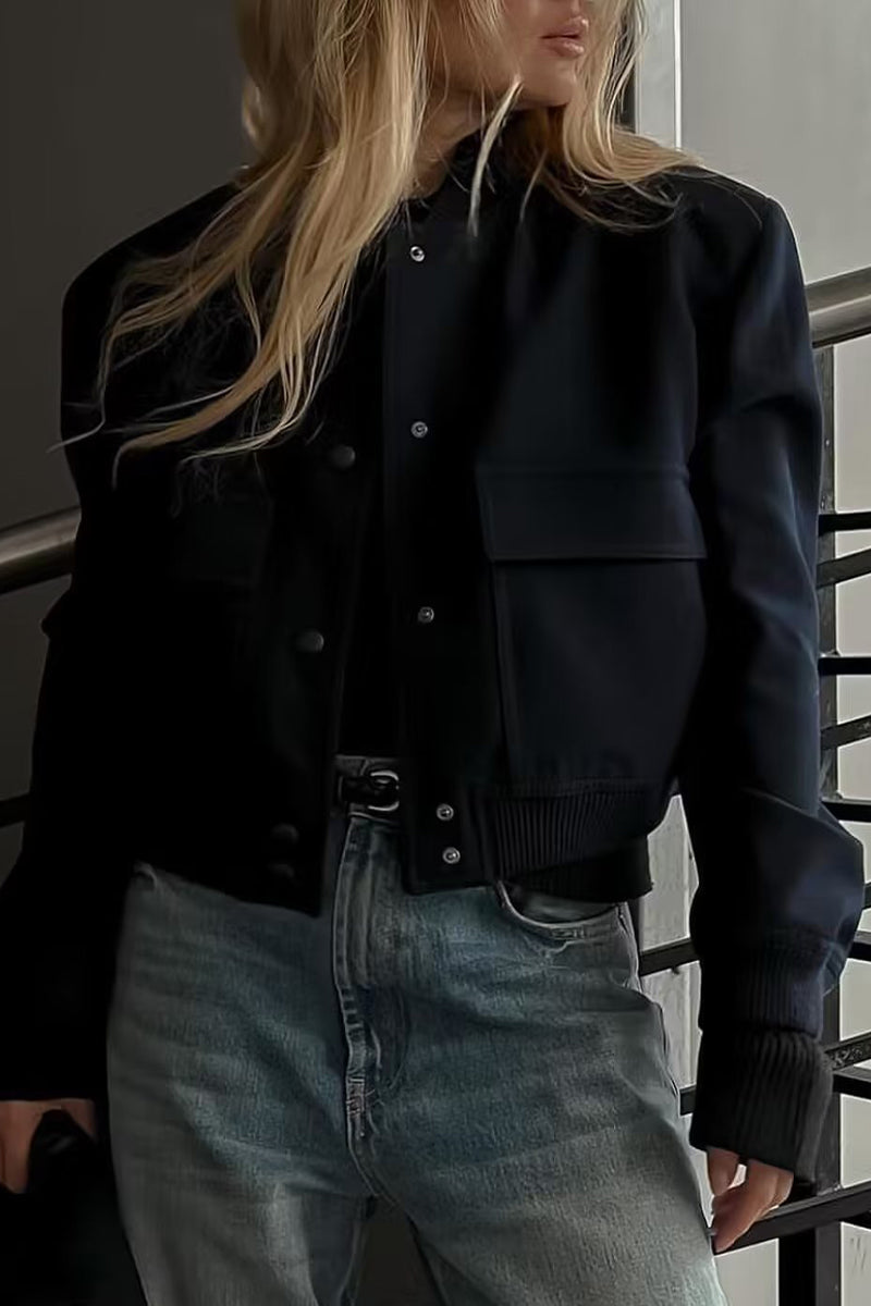 Ingrid | Casual outerwear with plain pocket buttons and stand-up collar