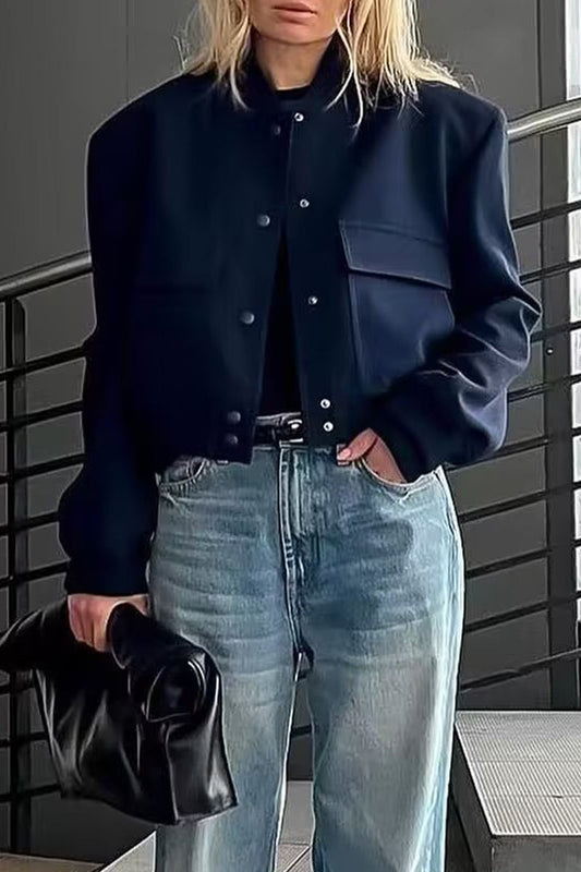 Ingrid | Casual outerwear with plain pocket buttons and stand-up collar