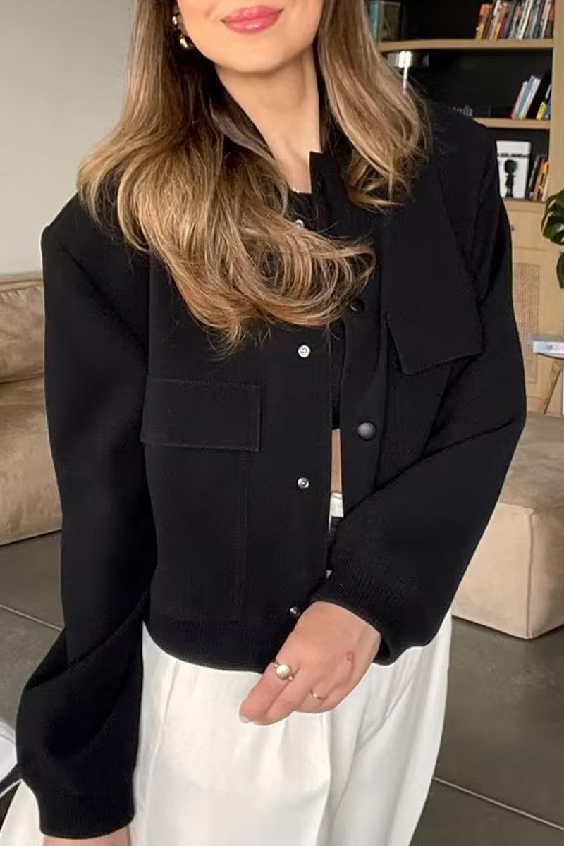 Ingrid | Casual outerwear with plain pocket buttons and stand-up collar