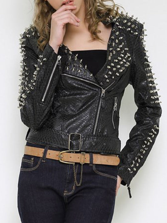 Jacinta | Casual punk outerwear with a fixed studded turn-down collar