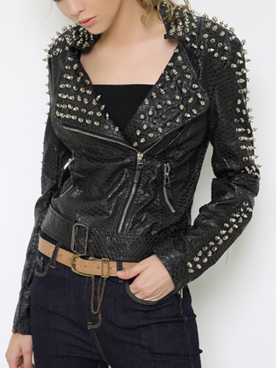 Jacinta | Casual punk outerwear with a fixed studded turn-down collar
