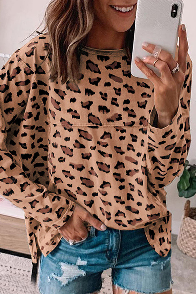 Iris | Casual leopard print O-neck tops
