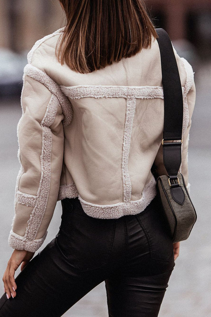 Irene | Street patchwork outerwear with a contrast turn-down collar