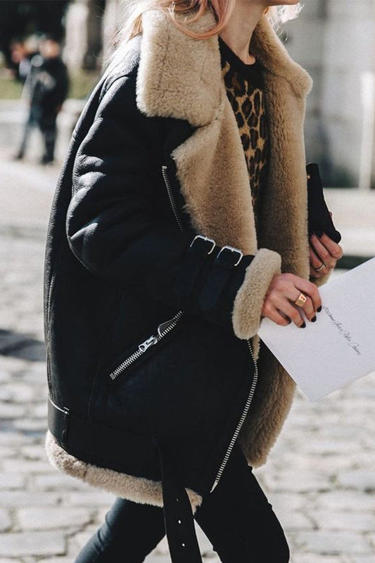 Maria Eugenia | Casual Street Solid Patchwork Turn-Down Collar Outerwear