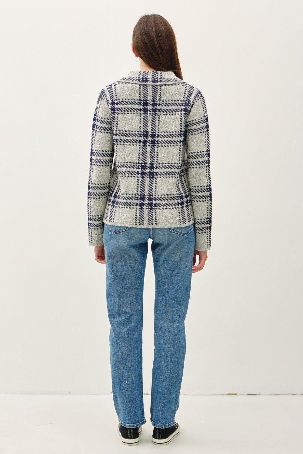 Aurora | Be Cool checked long-sleeved pullover jacket with front patch pockets