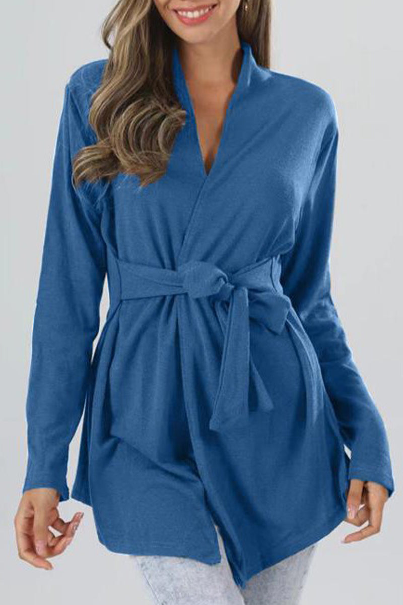Concetta® | Casual Long Sleeve V Neck Tied Waist Jacket