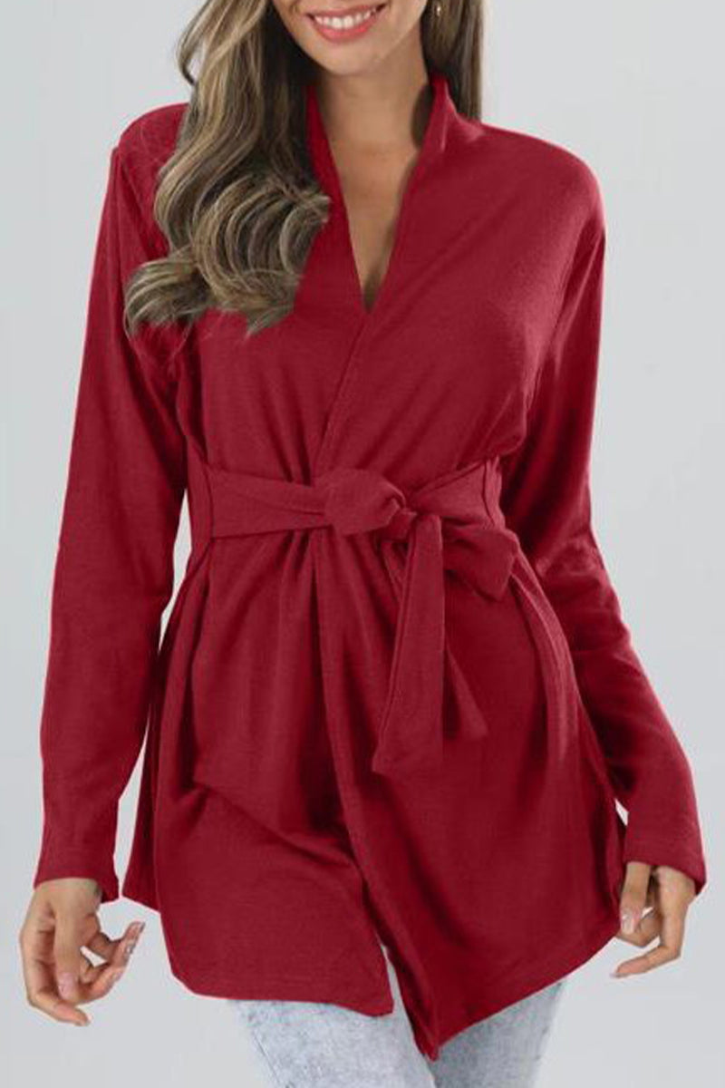 Concetta® | Casual Long Sleeve V Neck Tied Waist Jacket