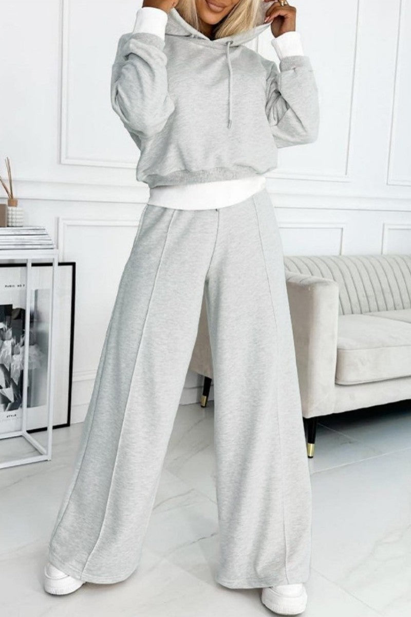 Gloria | Casual solid patchwork hooded collar long sleeve two piece