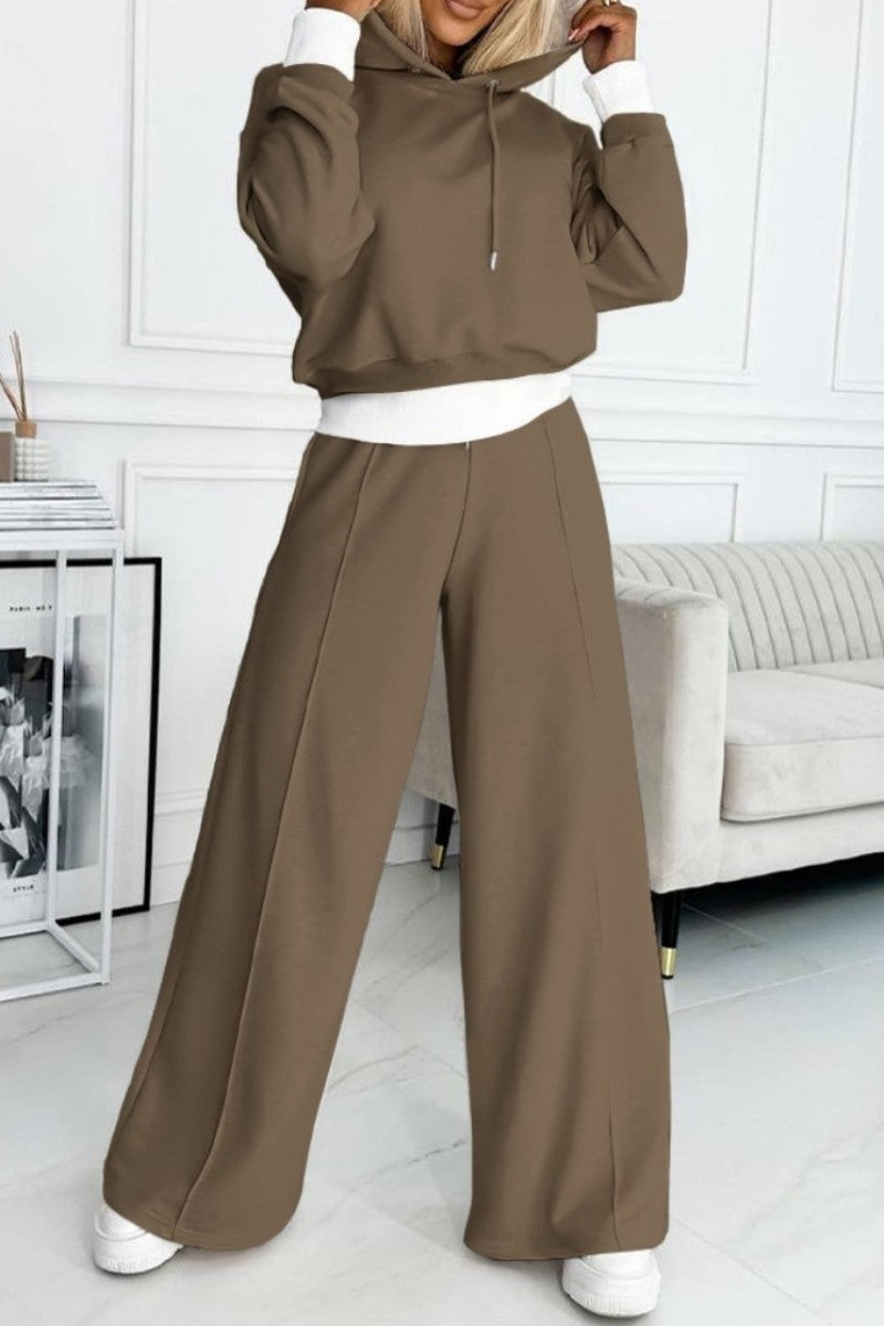 Gloria | Casual solid patchwork hooded collar long sleeve two piece