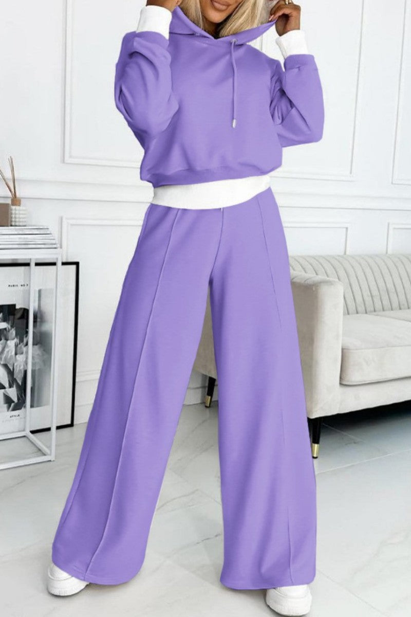 Gloria | Casual solid patchwork hooded collar long sleeve two piece