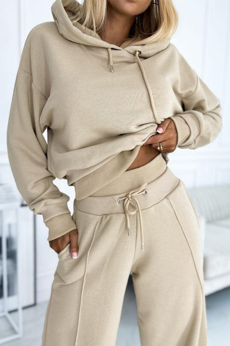 Gloria | Casual solid patchwork hooded collar long sleeve two piece