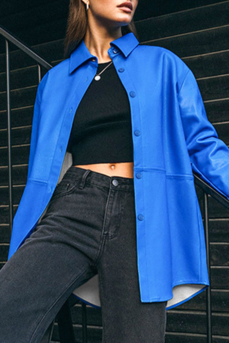 Jessica | Casual tops with plain buttons and turn-down collar