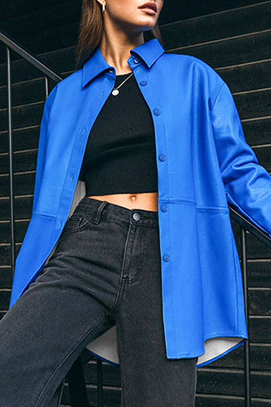 Jessica | Casual tops with plain buttons and turn-down collar