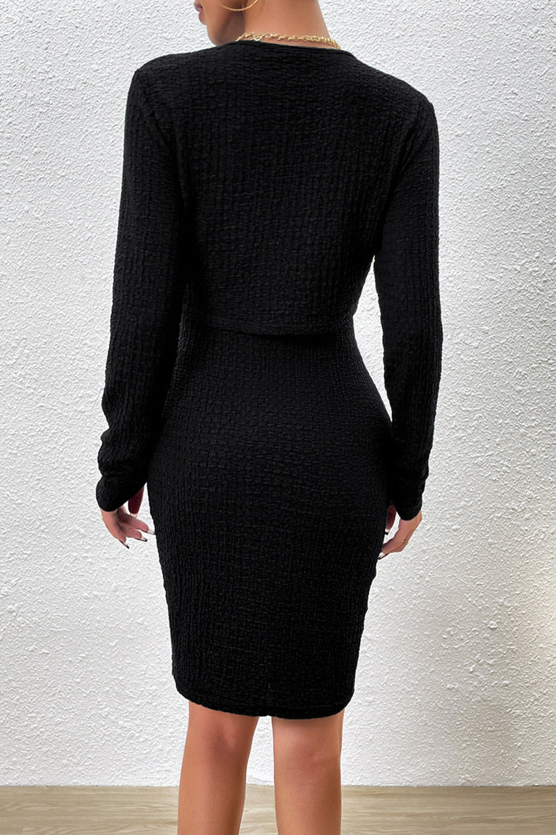 Juliana | Elegant solid buttons, O-neck, long sleeves, two piece