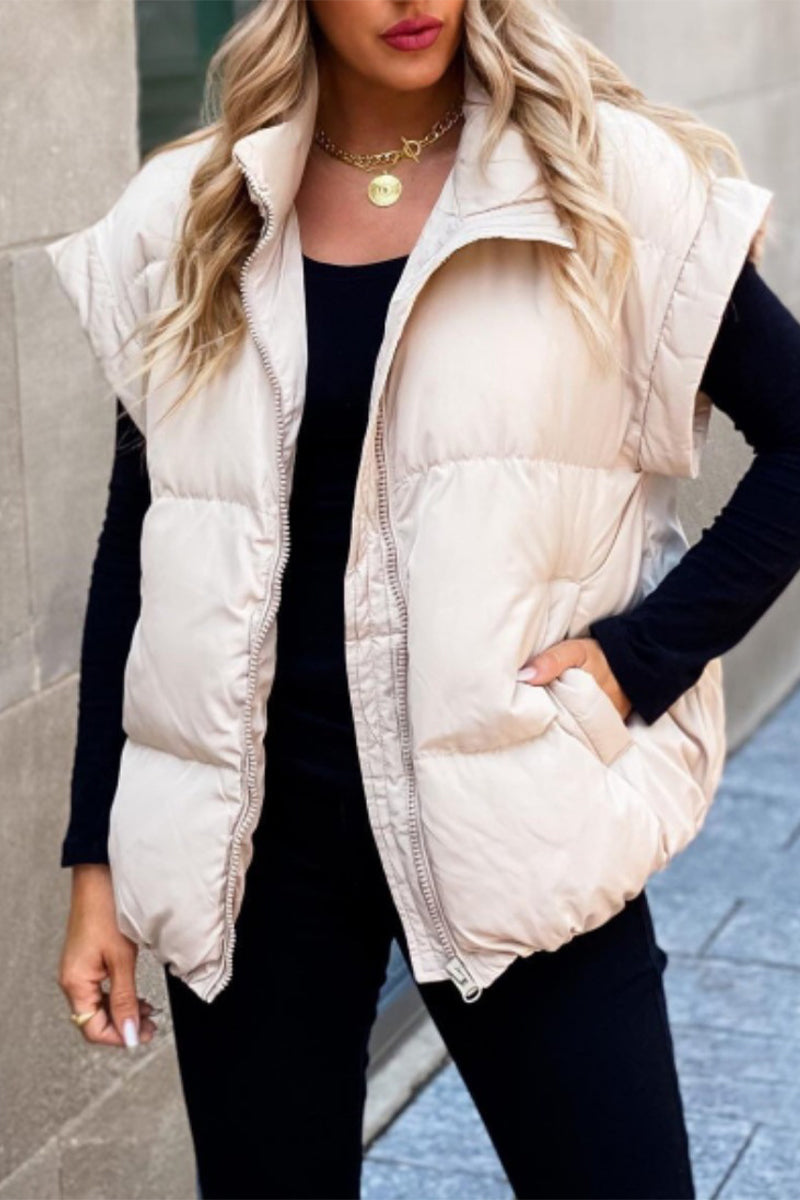 Karina | Casual, solid color tops with stand-up collar and pockets