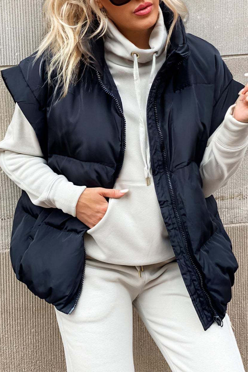 Karina | Casual, solid color tops with stand-up collar and pockets