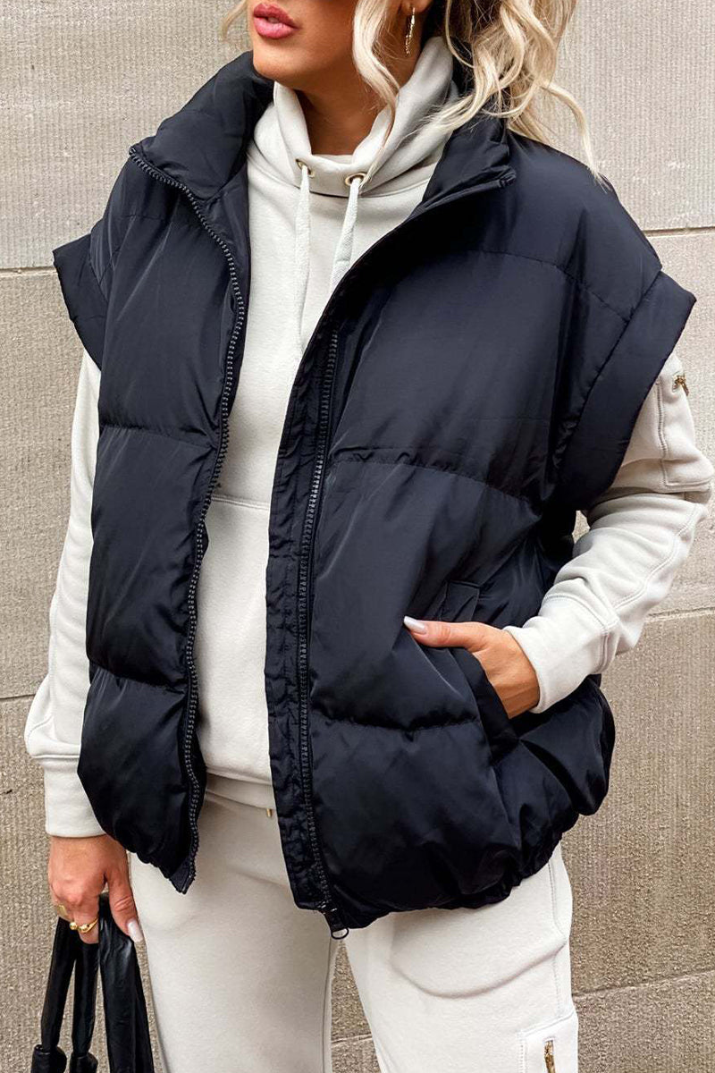 Karina | Casual, solid color tops with stand-up collar and pockets