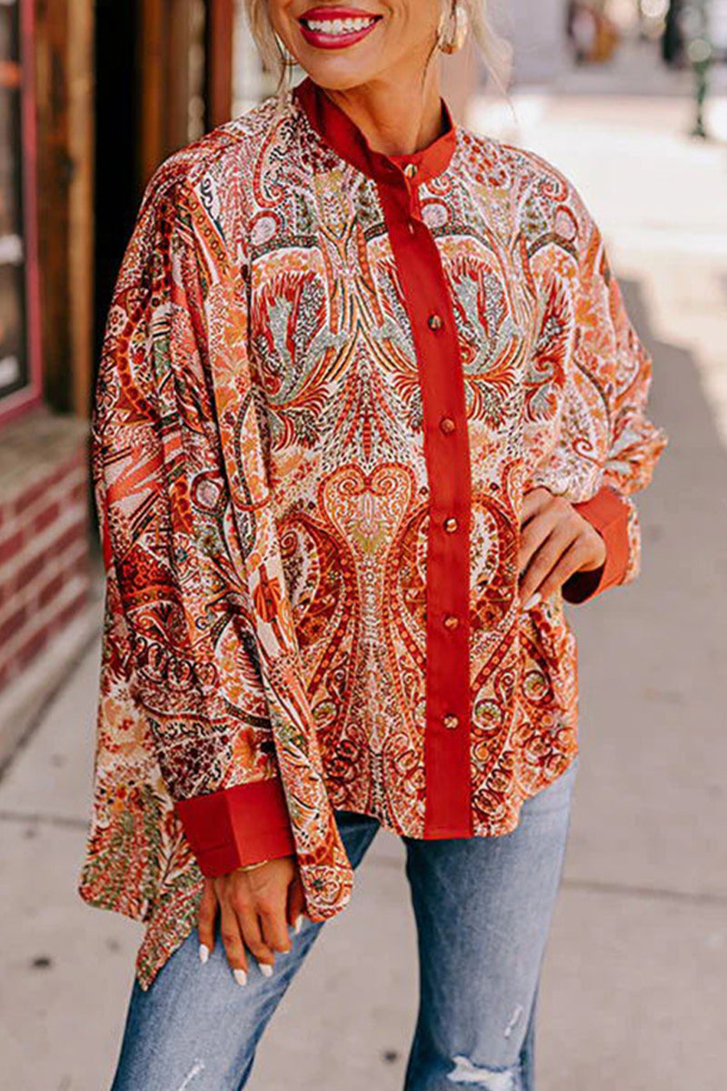 Katia | Casual college tops with floral buttons and V-neck