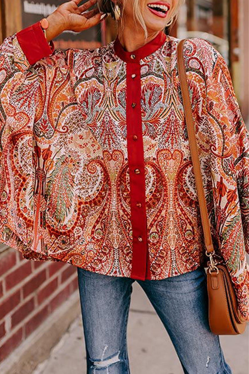 Katia | Casual college tops with floral buttons and V-neck