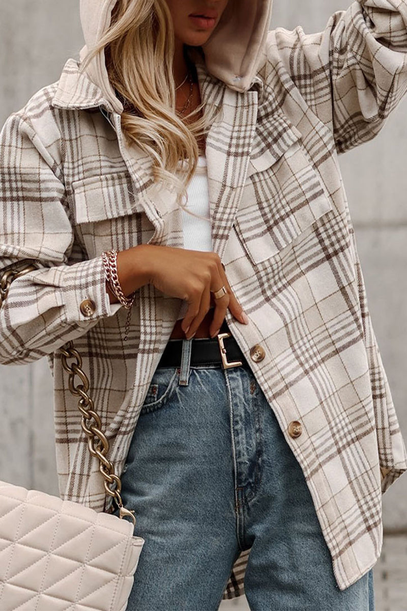Kimberly | Casual plaid patchwork outerwear with hooded collar
