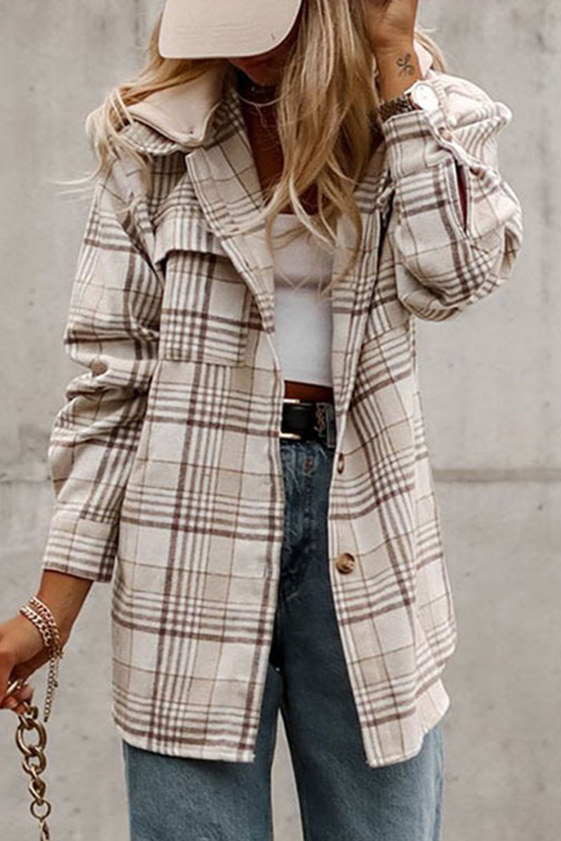 Kimberly | Casual plaid patchwork outerwear with hooded collar