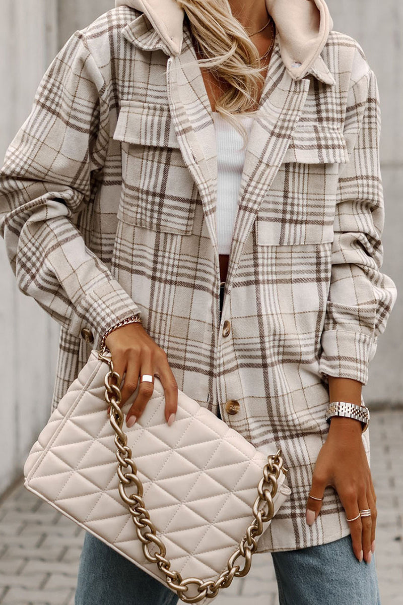 Kimberly | Casual plaid patchwork outerwear with hooded collar