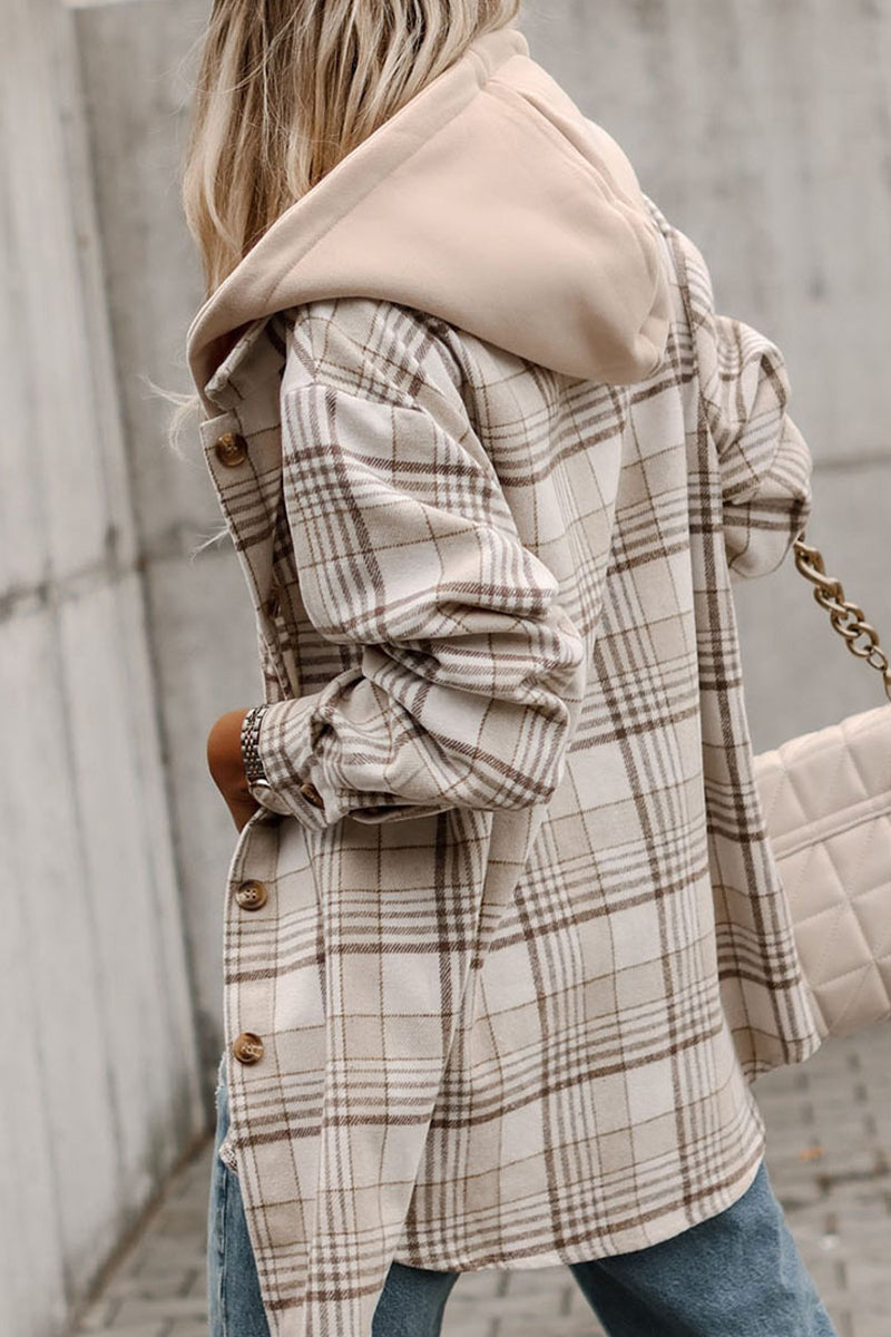 Kimberly | Casual plaid patchwork outerwear with hooded collar