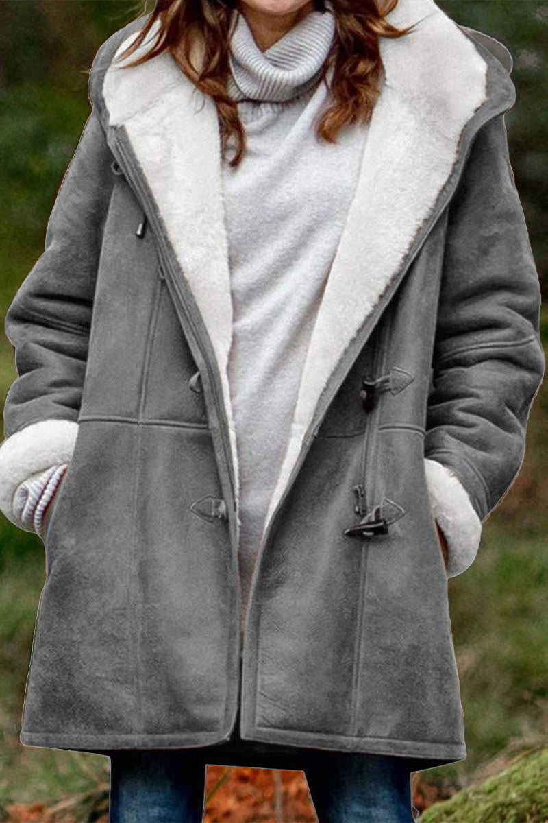 Laura | Casual solid patchwork outerwear with pockets and hooded collar