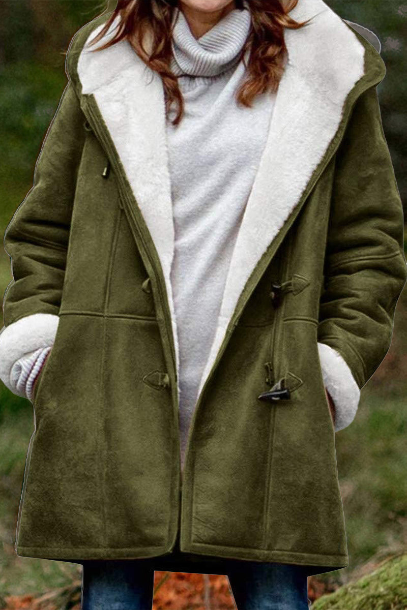 Laura | Casual solid patchwork outerwear with pockets and hooded collar