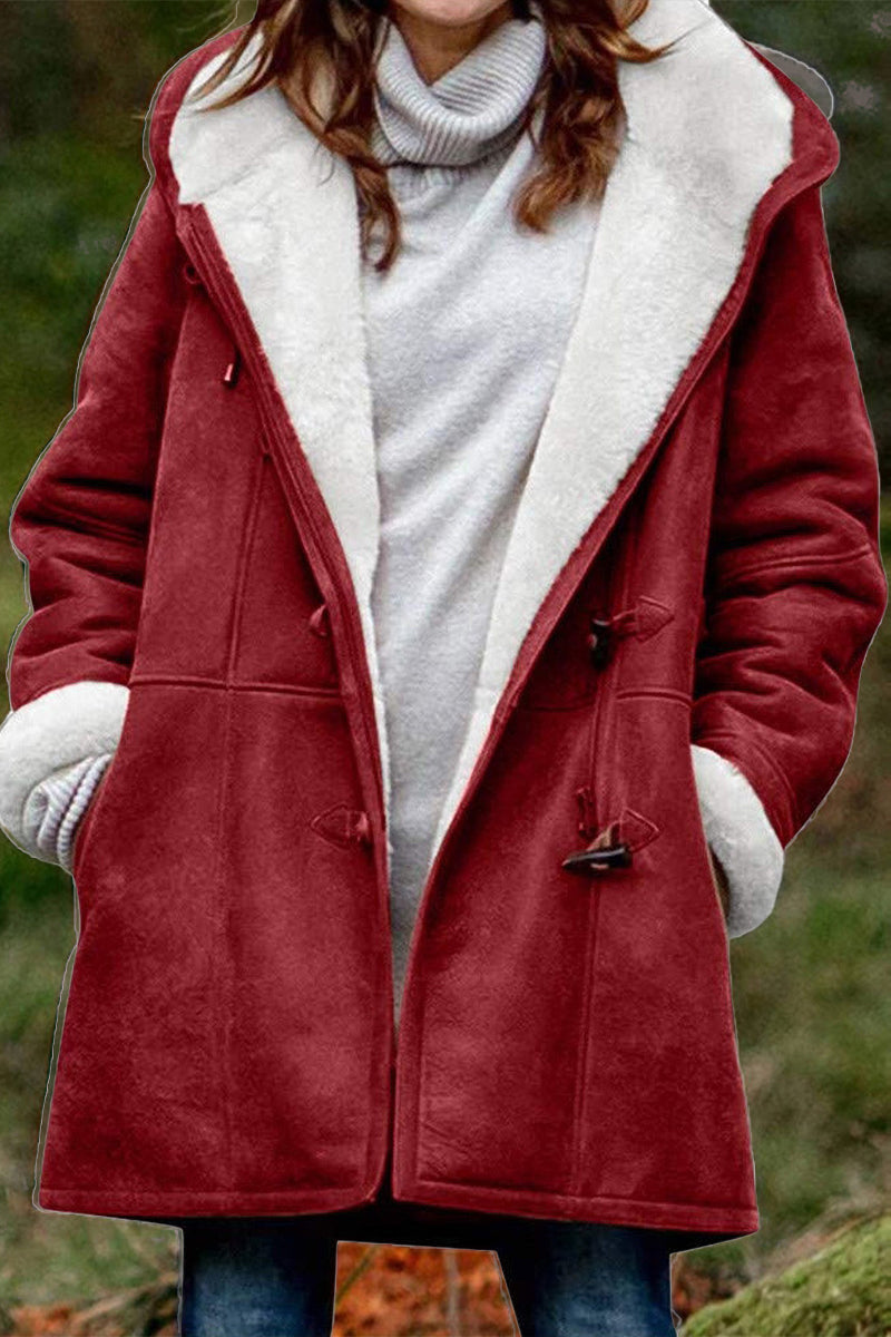Laura | Casual solid patchwork outerwear with pockets and hooded collar