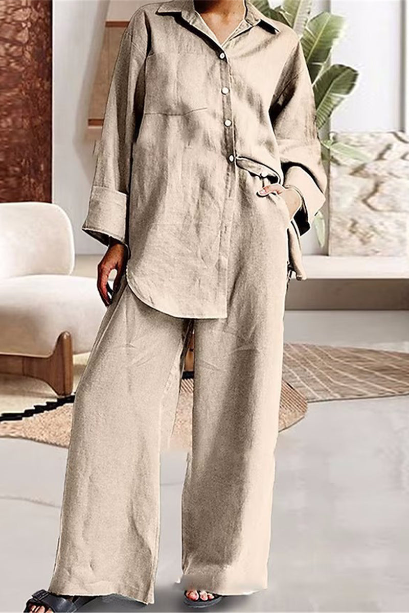Liliana | Casual simplicity, solid pocket, turn-down collar, long sleeves, two-piece