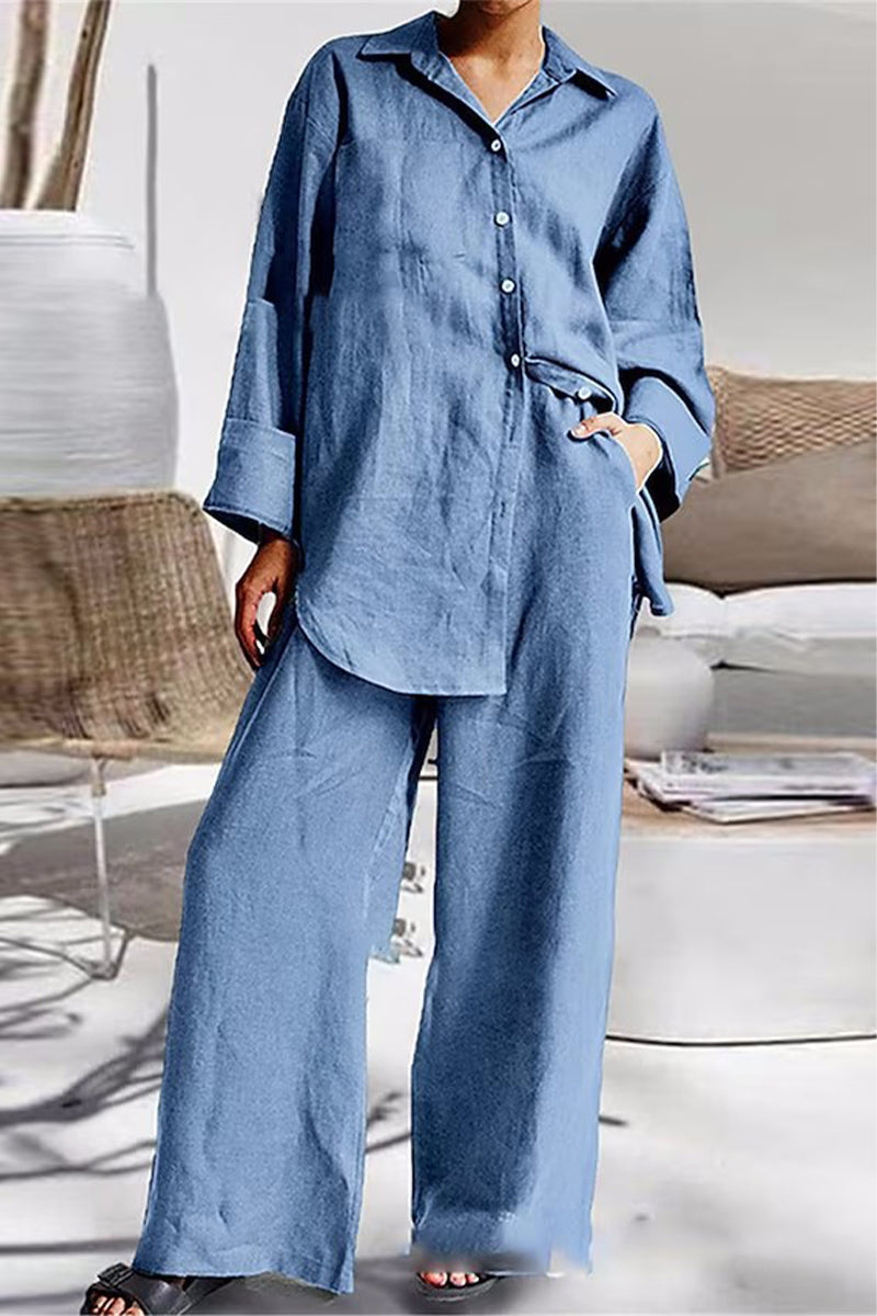 Liliana | Casual simplicity, solid pocket, turn-down collar, long sleeves, two-piece