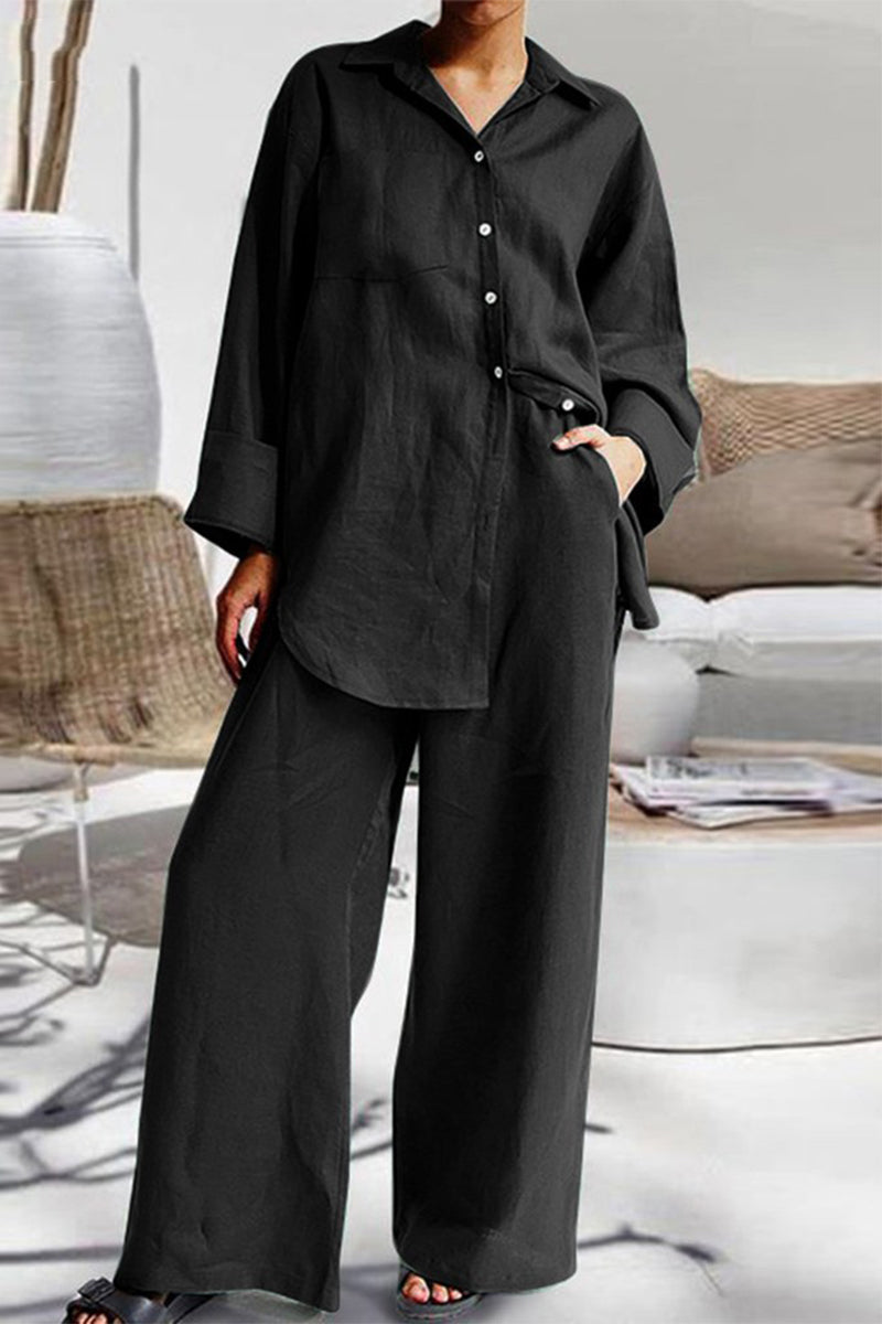Liliana | Casual simplicity, solid pocket, turn-down collar, long sleeves, two-piece