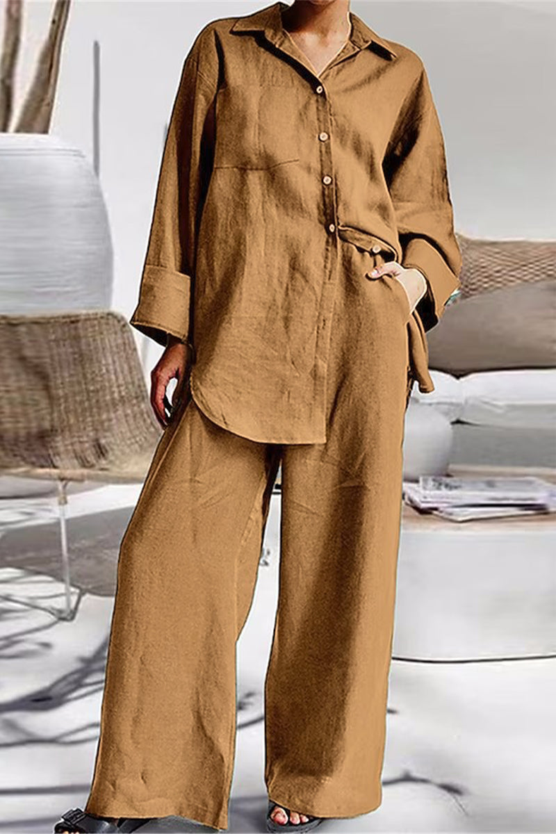 Liliana | Casual simplicity, solid pocket, turn-down collar, long sleeves, two-piece