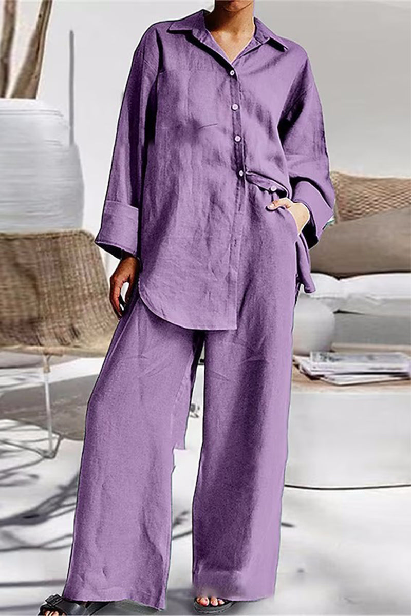Liliana | Casual simplicity, solid pocket, turn-down collar, long sleeves, two-piece