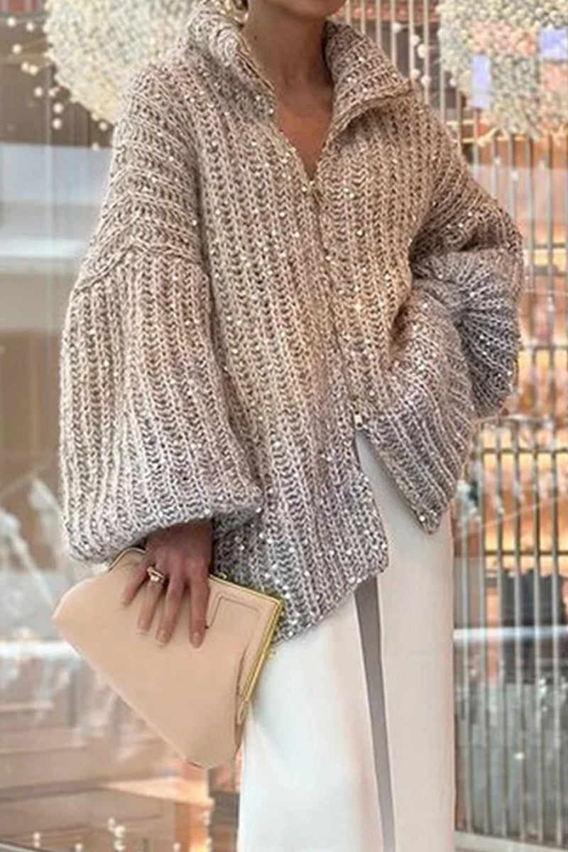 Linda | Casual Celebrities Elegant sequin sweater with turn-down collar