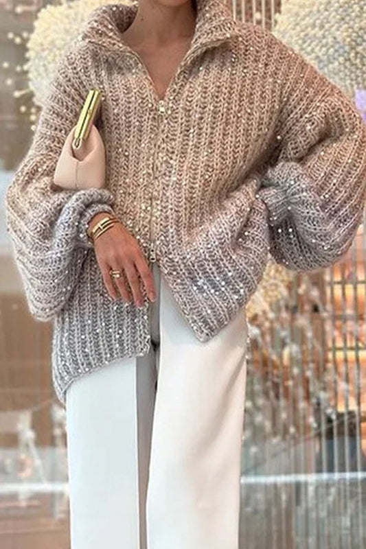 Linda | Casual Celebrities Elegant sequin sweater with turn-down collar