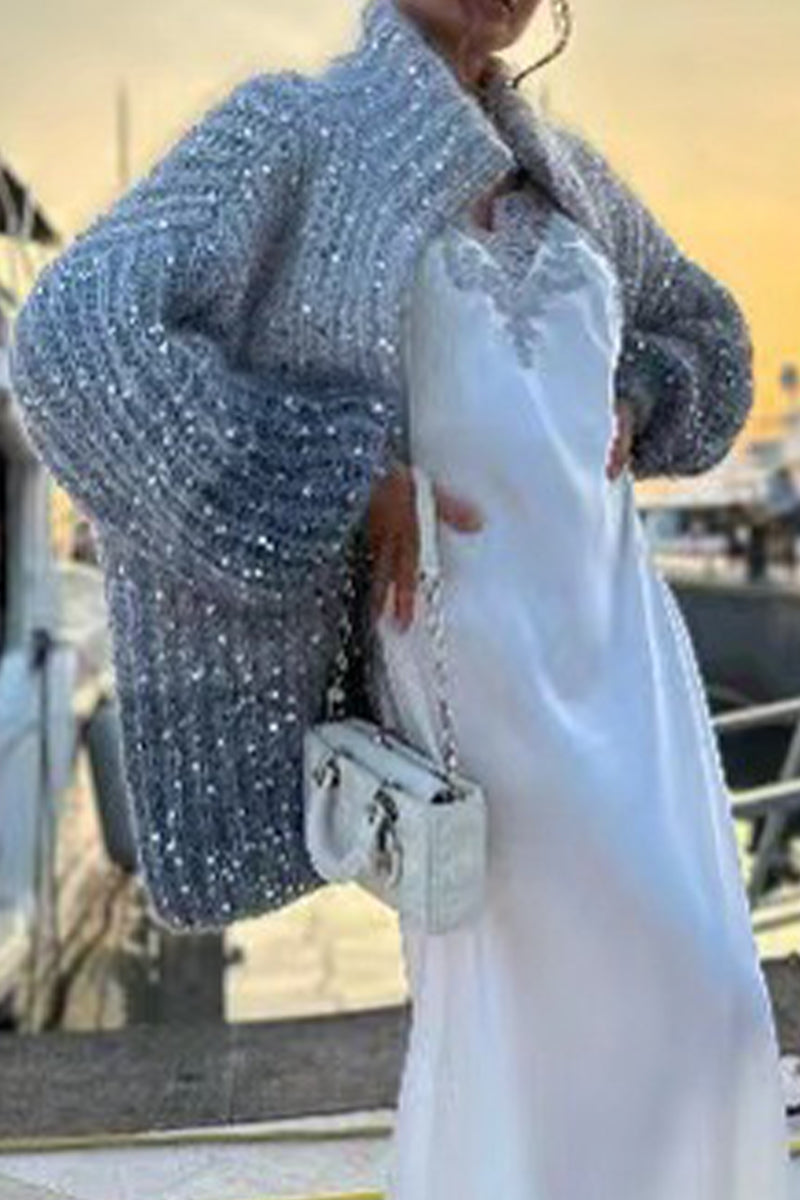 Linda | Casual Celebrities Elegant sequin sweater with turn-down collar