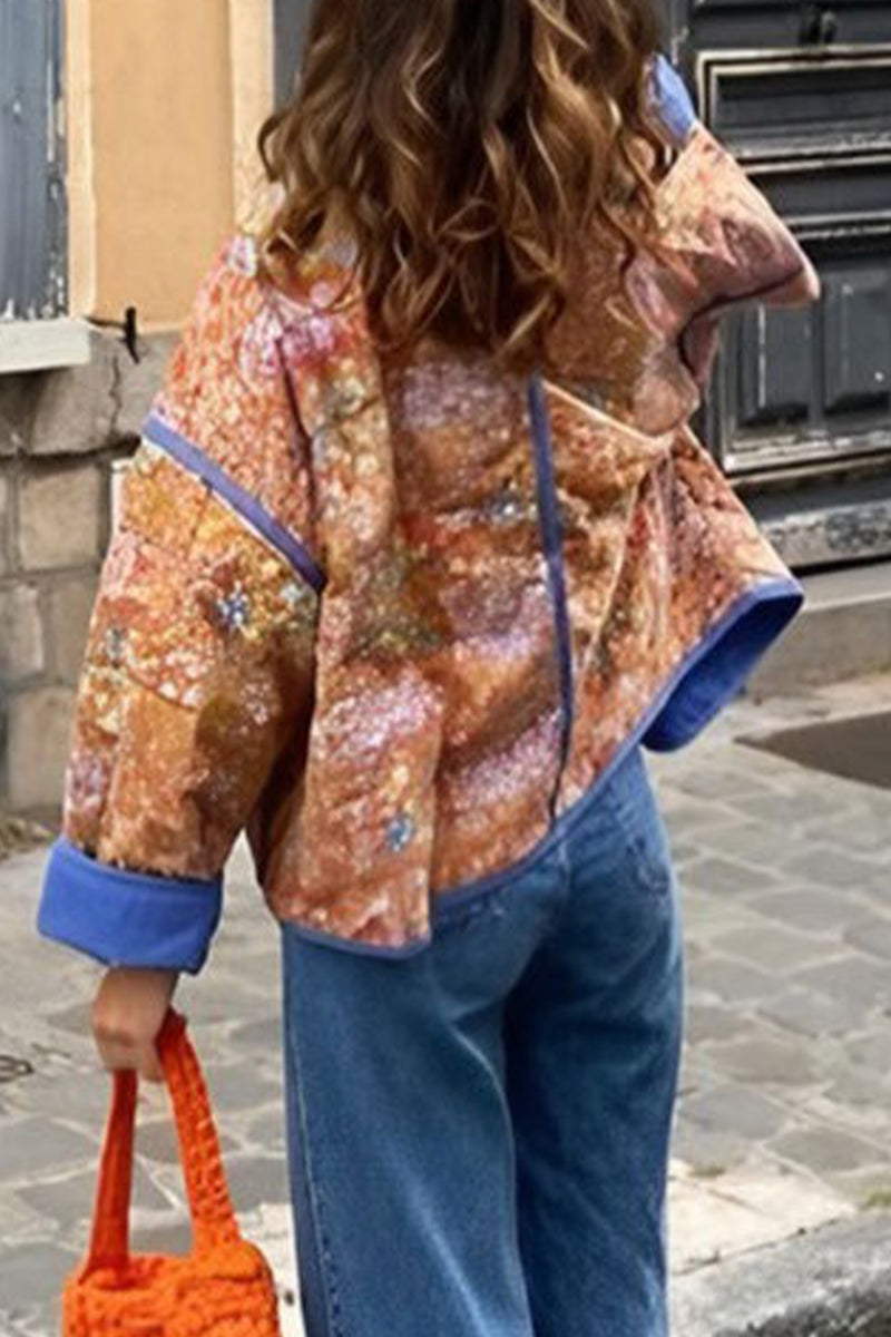 Magaly | British style street outerwear with floral patchwork and stand-up collar