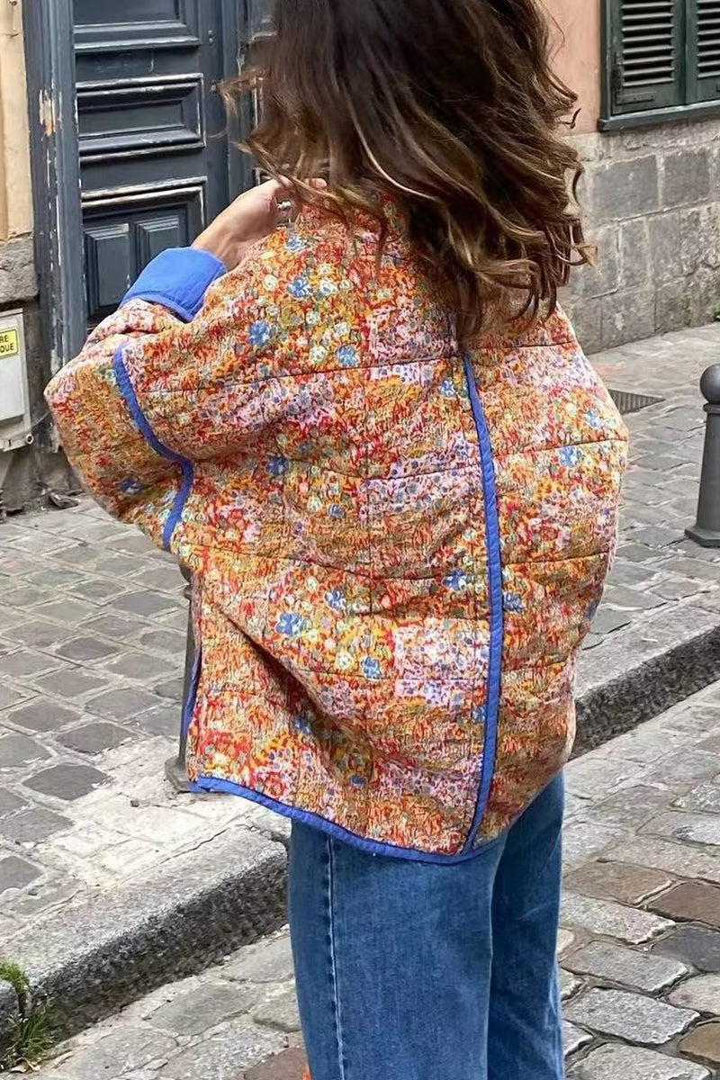 Magaly | British style street outerwear with floral patchwork and stand-up collar