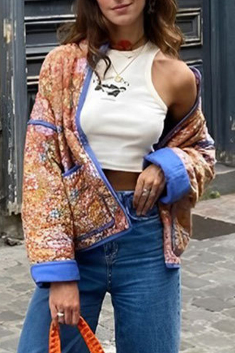 Magaly | British style street outerwear with floral patchwork and stand-up collar