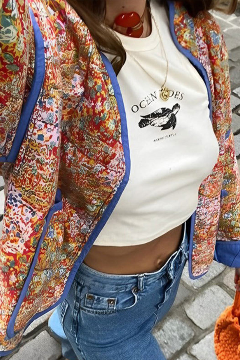 Magaly | British style street outerwear with floral patchwork and stand-up collar