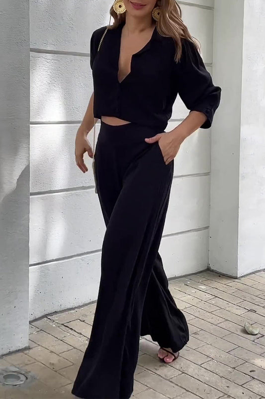 Luz Maria | Casual Street Solid Pocket Turndown Collar Long Sleeve Two Piece Suit