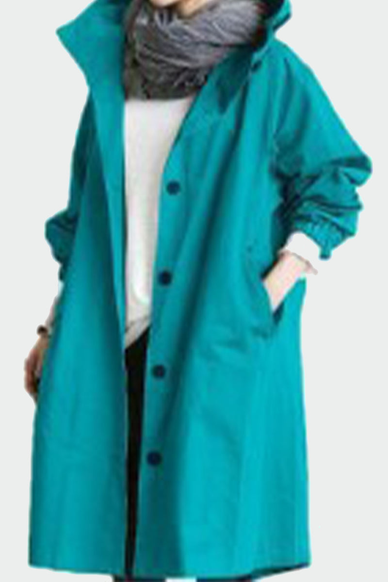 Marcia | British style, solid outerwear with pocket buttons and hooded collar