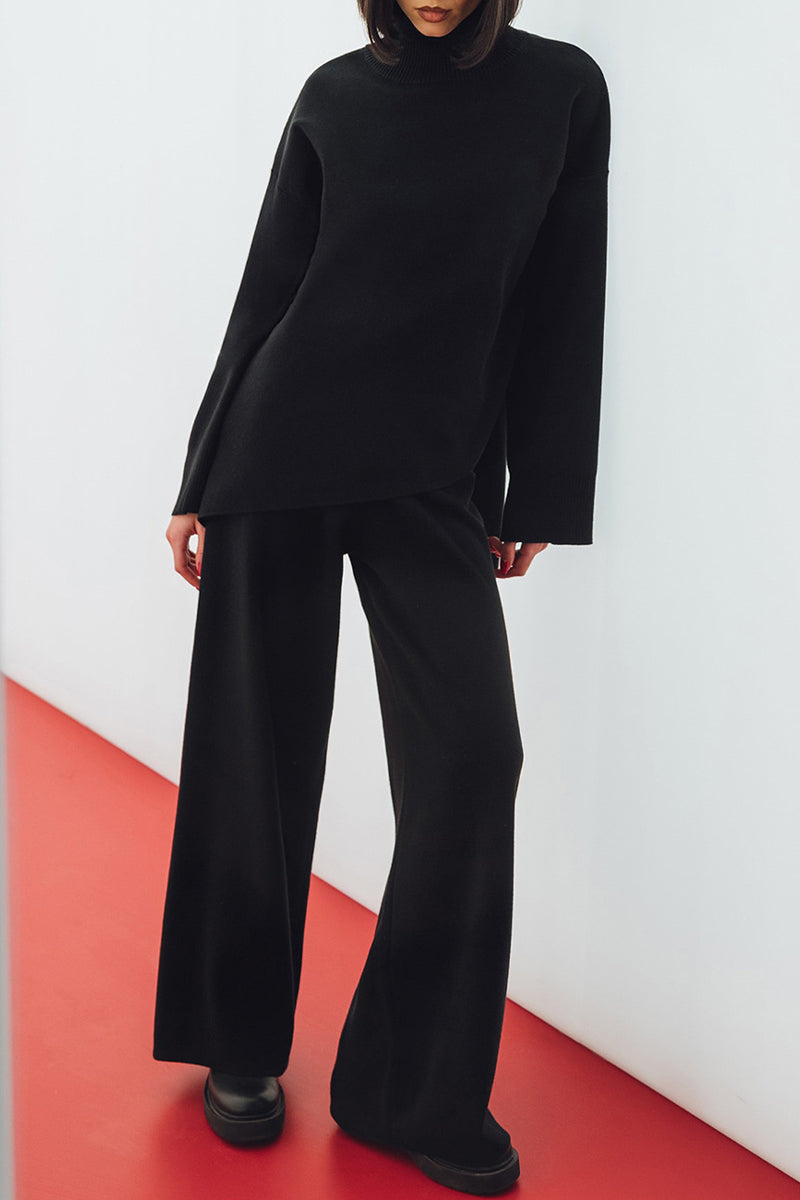 Norma | Casual solid color asymmetrical turtleneck two-piece suit with long sleeves