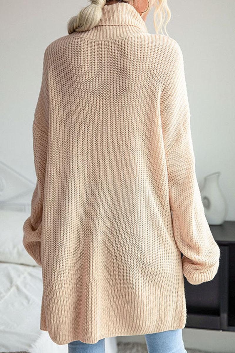 Nicol | Casual plain plain turtleneck tops with slit