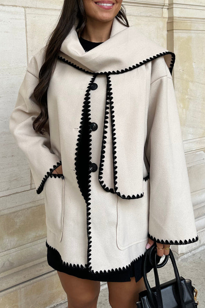 Olga | Casual British style outerwear with solid color buttons and contrast shawl collar